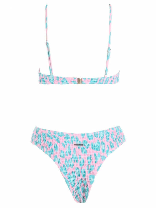 Luigi Padded Underwire Bikini Set Bra & Brazil Bottom with Adjustable Straps Pink Animal Print