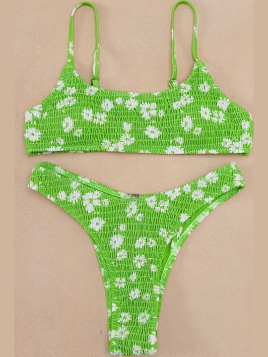 Gigi Bikini Set Sports Bra & Brazil Floral Light Green