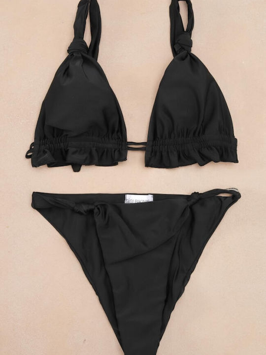 Luigi Set Bikini Triunghi cu Umplutură & Brazilia Talie înaltă BLACK