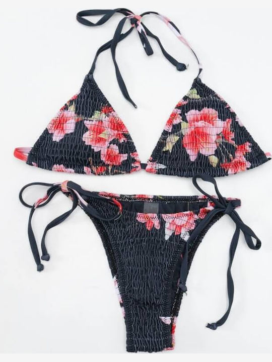 Bikini Set Triangle Floral Dark Blue