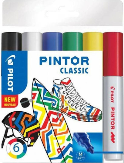 Pilot Pintor Classic Ανεξίτηλοι Μαρκαδόροι Μπλε 4.5mm Σετ 6τμχ