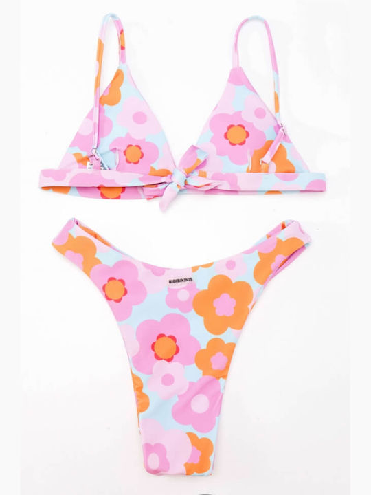 Luigi Padded Bikini Set Triangle Top & Brazil Bottom with Adjustable Straps Floral