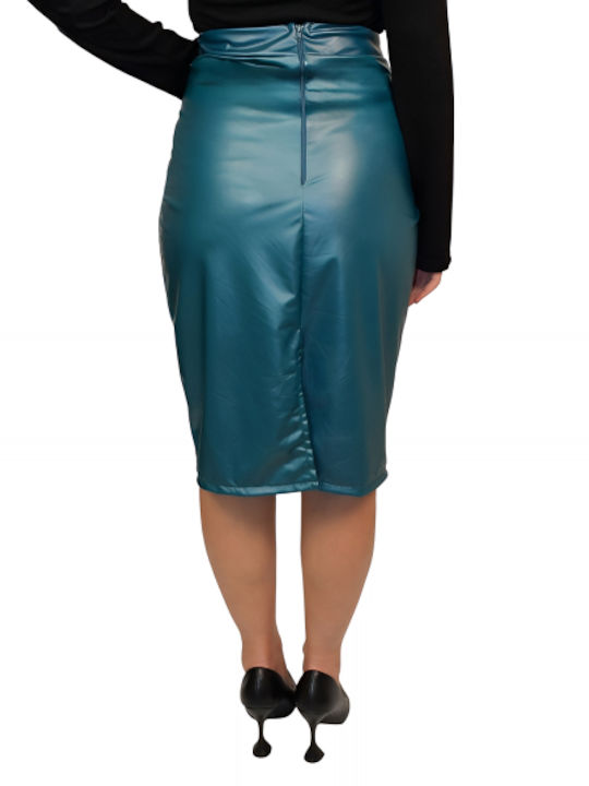 Morena Spain Leather Midi Skirt Petrol