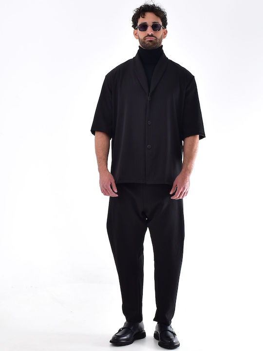 Short Sleeve Shirt in Oversized Line Striped Black
