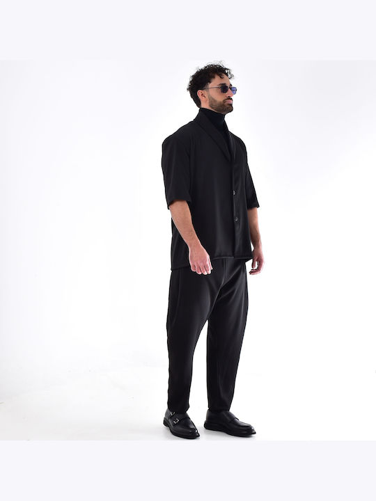 Short Sleeve Shirt in Oversized Line Striped Black