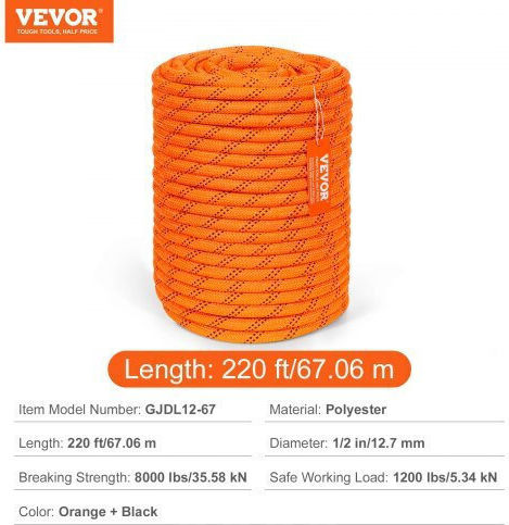 Σχοινί Αναρρίχησης Δέντρων Vevor 1/2" X 220' Hcclsdl12inc6errhv0