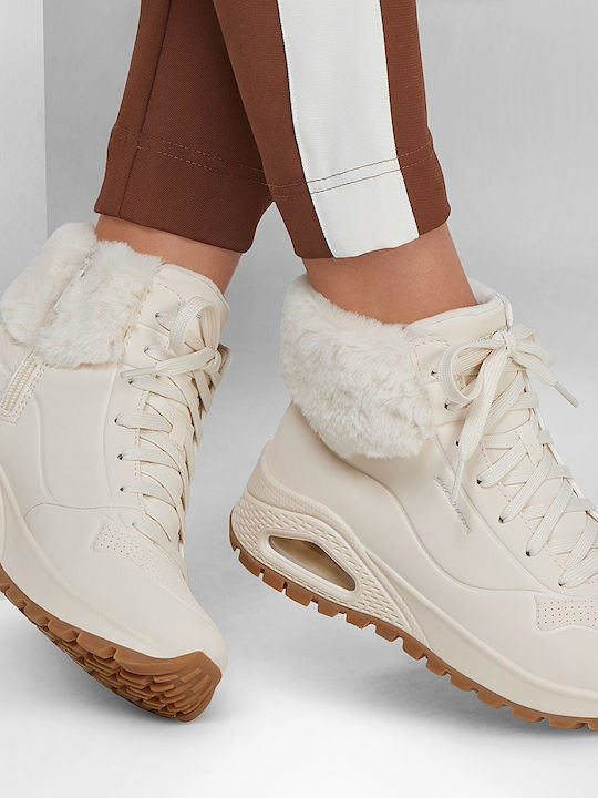 Uno Rugged Women's Ankle Boots with Fur Beige