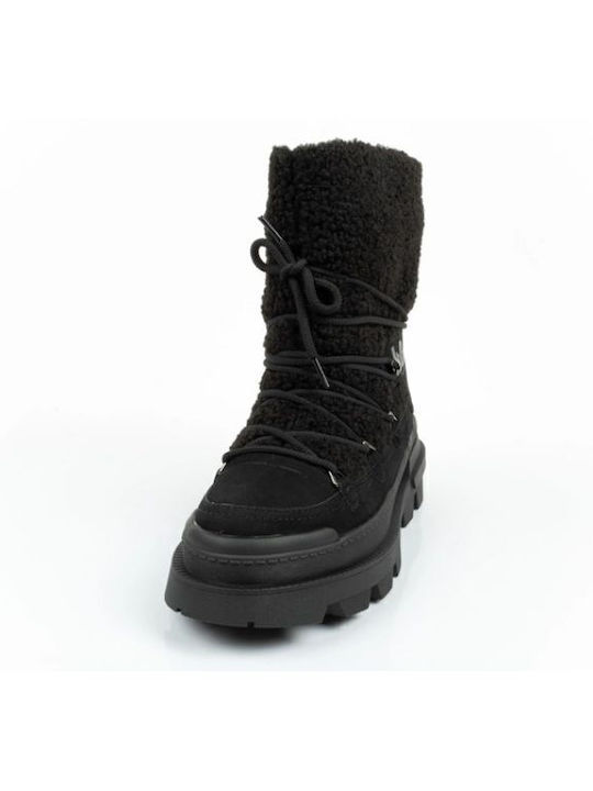 Leather Snow Boots with Fur Black