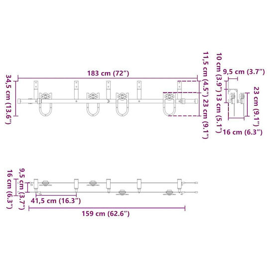 vidaXL Sliding Door Mechanism for Middle Door 183cm Black