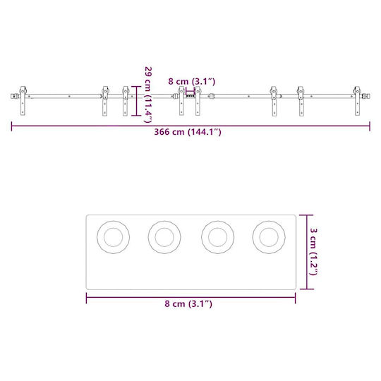 vidaXL Schiebetürmechanismus Für Türknaufe 366cm Schwarz