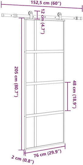 Vidaxl Комплект за плъзгаща се врата 76x205 см стъкло и алуминий черен