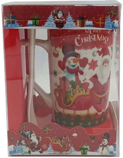 Christmas Tall Mug with Spoon 400ml 4 Designs 11x10x16cm 1 piece