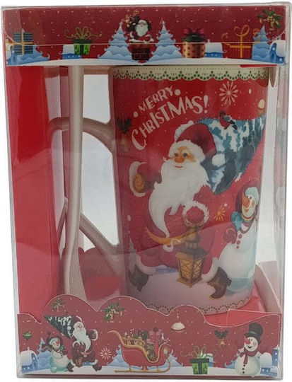 Christmas Tall Mug with Spoon 400ml 4 Designs 11x10x16cm 1 piece