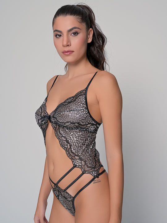 Milena by Paris Sexy Κορμάκι με Δαντέλα Ασημί