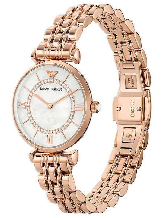 Emporio Armani Gianni Γυναικείο Ρολόι 32mm Μπαταρίας με Ροζ Χρυσό Μεταλλικό Μπρασελέ
