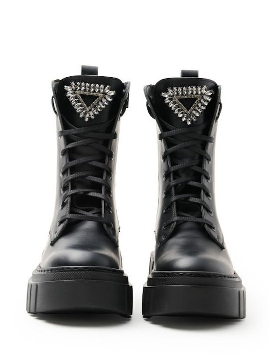 Leder Stiefeletten Damen Schwarz