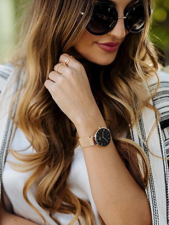 Daniel Wellington Classic Petite Women's Watch with Pink Gold Metal Bracelet