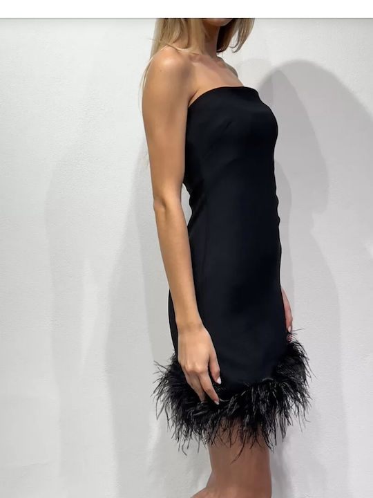 Sommer Mini Damenkleid für Hochzeit - Taufe Trägerlos Schwarzes