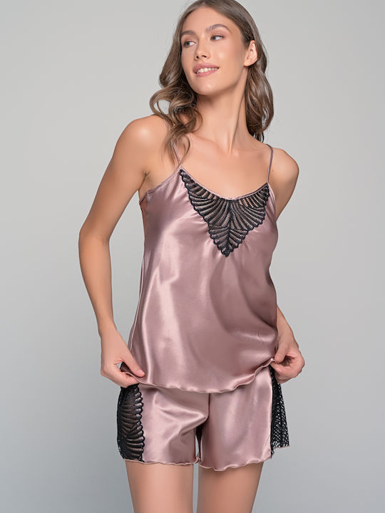 Milena by Paris Καλοκαιρινό Σατέν Babydoll Καφέ