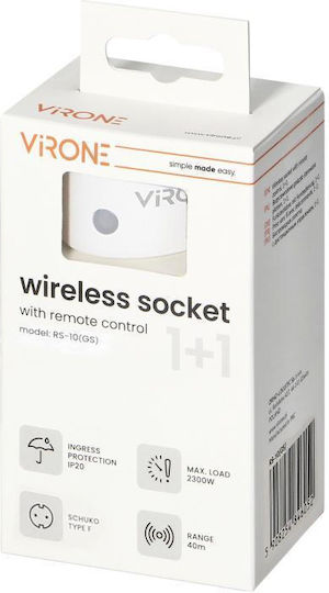 Mini Wireless Socket Virone Rs-10 Gs 2300w Schuko Ip20 Remote Control White