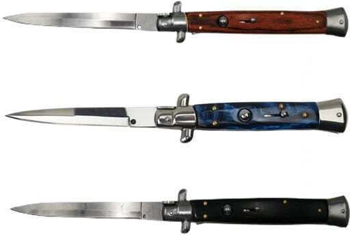 Set Three Automatic Knives Stiletto Stainless Steel 33 Cm Case Included