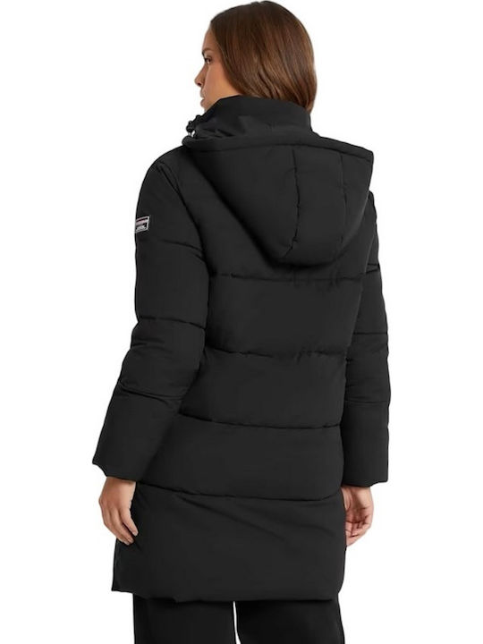 Μακρύ Γυναικείο Puffer Μπουφάν για Χειμώνα Black