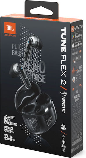 JBL Tune Flex 2 Earbud Bluetooth Handsfree Earphones with Sweat Resistance and Charging Case Ghost Edition Black