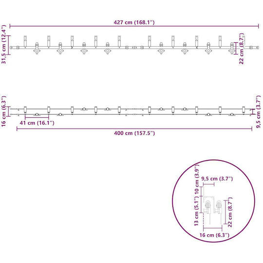 vidaXL Sliding Door Mechanism for Middle Door 427cm Black