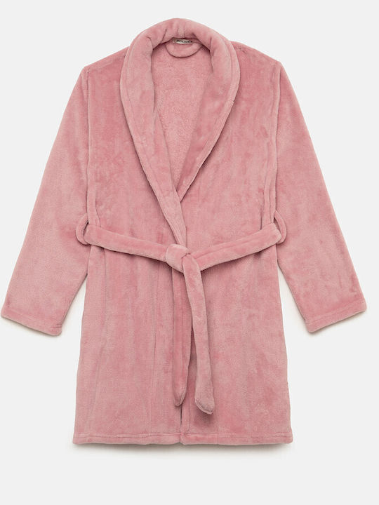 Minerva Χειμερινή Γυναικεία Fleece Ρόμπα Ροζ