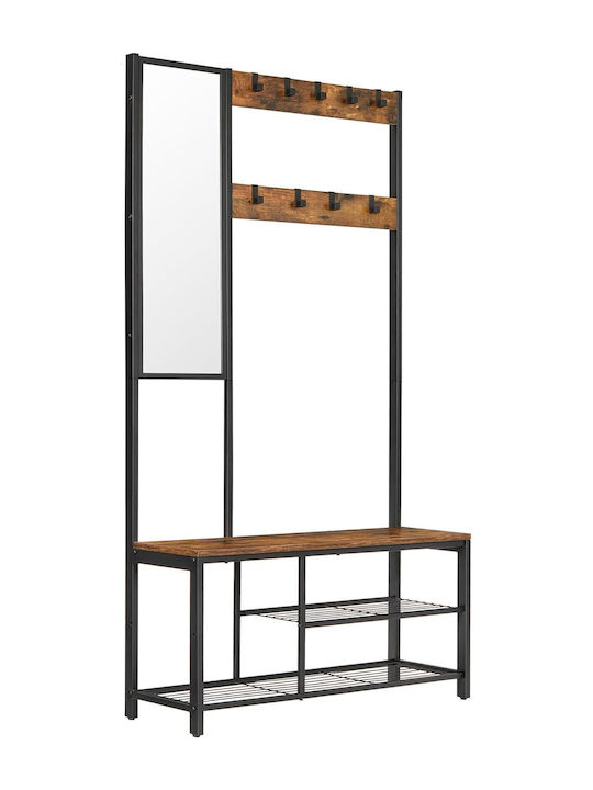 Mobilier de Intrare cu Oglindă / Cuier & Dulap pentru Pantofi Brown/black 98x36x185cm