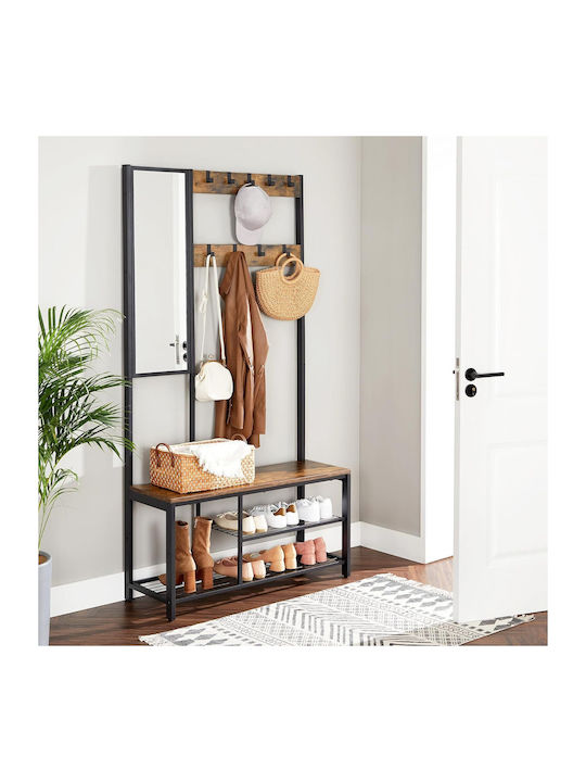 Mobilier de Intrare cu Oglindă / Cuier & Dulap pentru Pantofi Brown/black 98x36x185cm