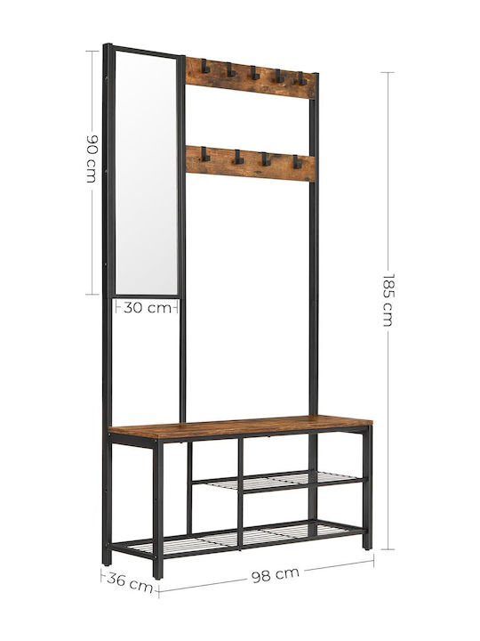 Mobilier de Intrare cu Oglindă / Cuier & Dulap pentru Pantofi Brown/black 98x36x185cm