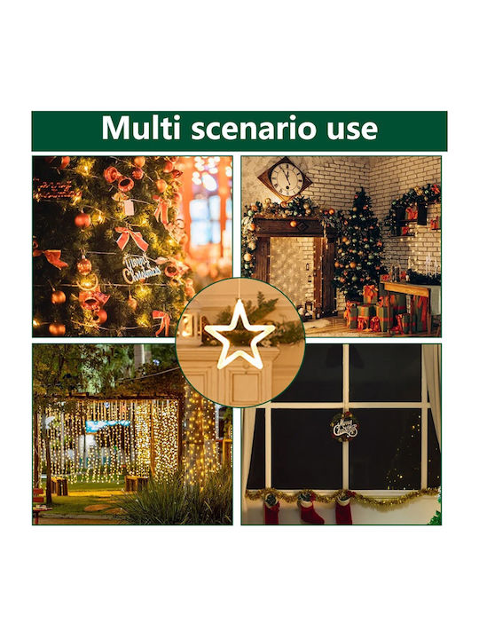 120 LED Christmas Lights Asymmetrical Curtain 3.6m 220v 10 Stars Warm White Lighting Bx-042 Transparent