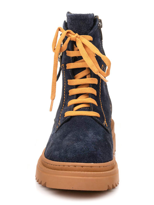 Leather Women's Ankle Boots Navy Blue