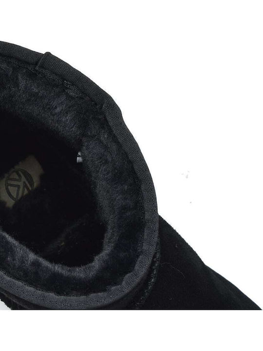 Δερμάτινα Γυναικεία Μποτάκια με Γούνα Μαύρα
