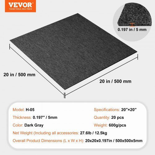 Vevor Set Plastic Floor with 20 Tiles 5mm L50.8pcsxW50.8pcs Gray