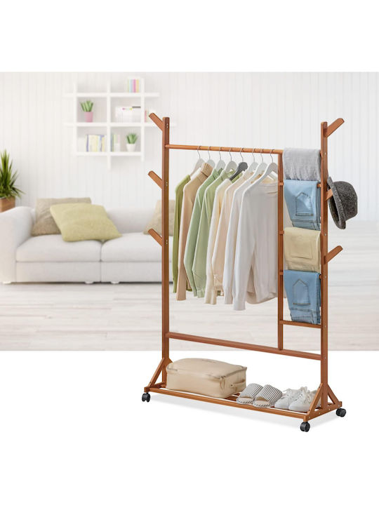 Quasar Wheeled Floor Garment Rack made of Bamboo Brown 100x35x155cm