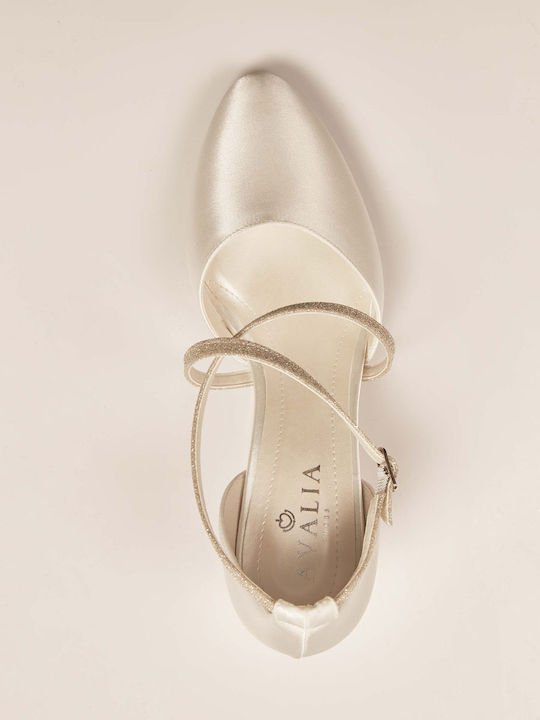 Bridal Satin Pump with Strap Combination Faux Leather Ivory 6 Cm Daga