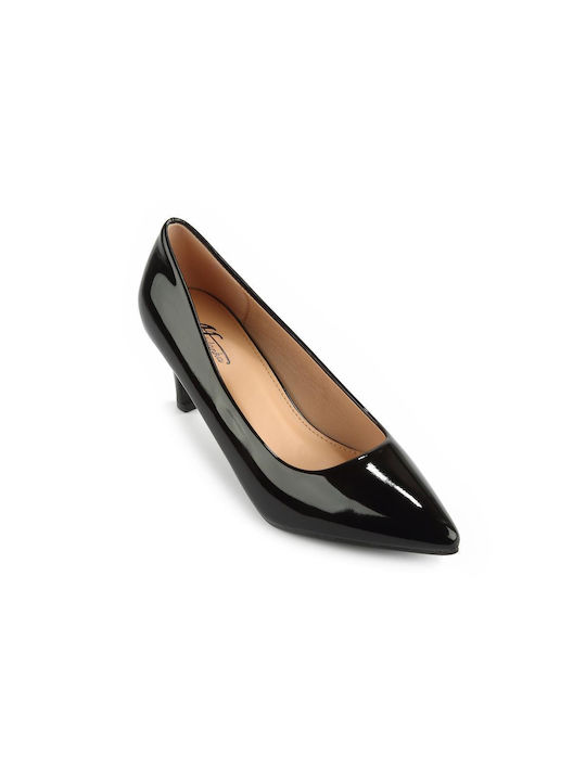 Fshoes Patent Leather Pointed Toe Black Heels