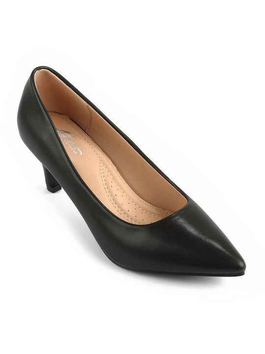 Fshoes Synthetic Leather Pointed Toe Black Heels