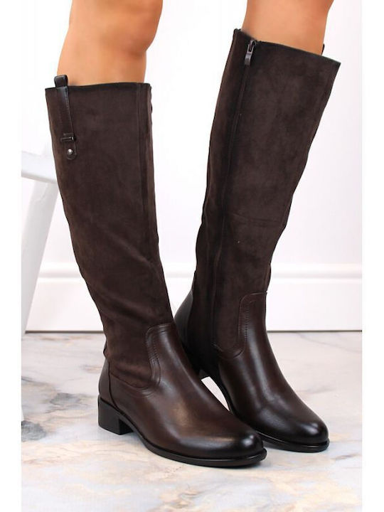 Women's Boots with Zipper & Fur Brown