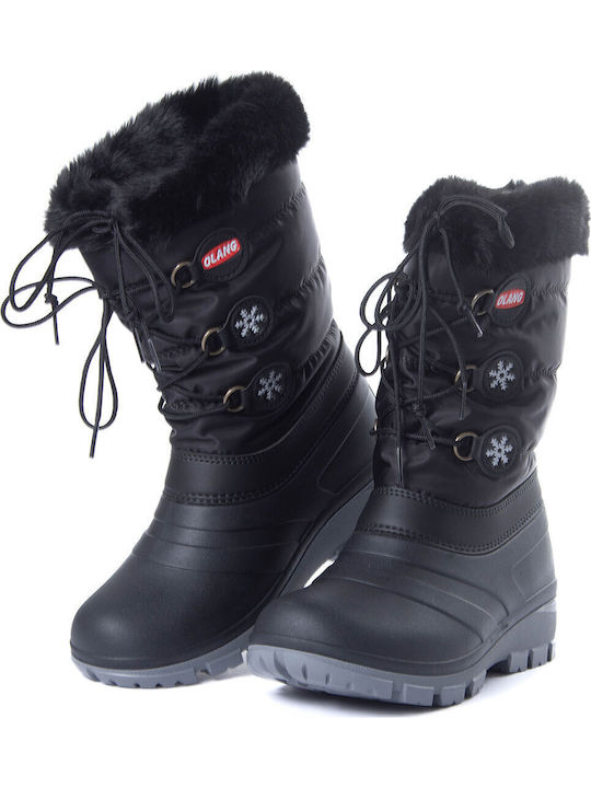 Synthetic Leather Snow Boots with Laces Patty Black