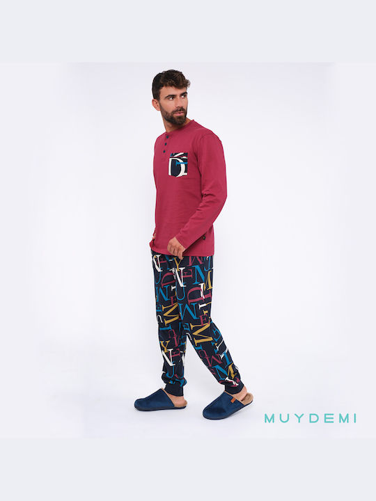 Muydemi Men's Winter Cotton Pajamas Set Red