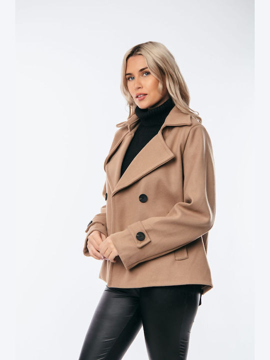 Women's black Peacoat with Buttons