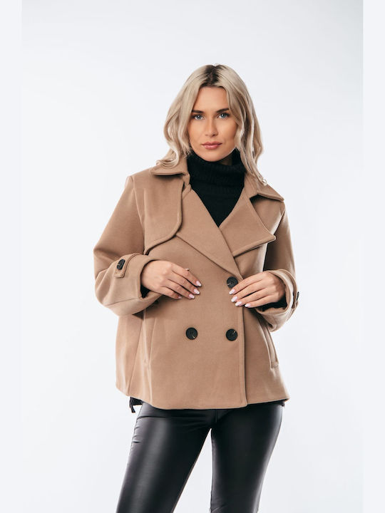 Women's black Peacoat with Buttons