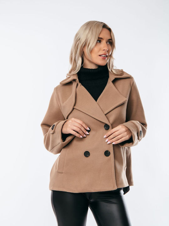 Women's black Peacoat with Buttons