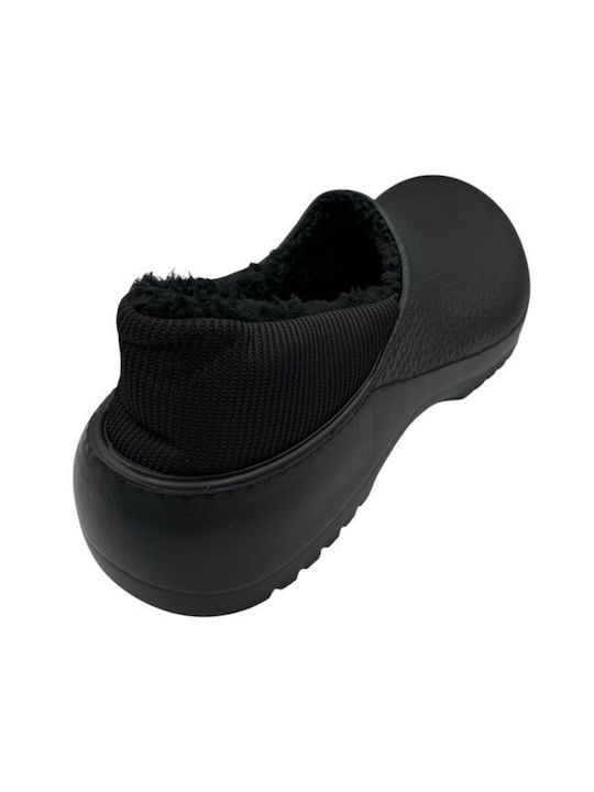 Closed Men's Slippers With Fur Black