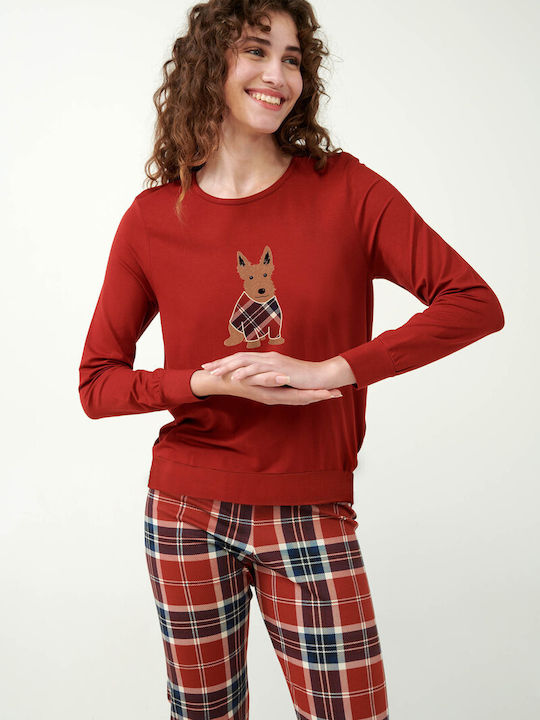 Vamp Winter Women's Pyjama Set Cotton Red Terracotta