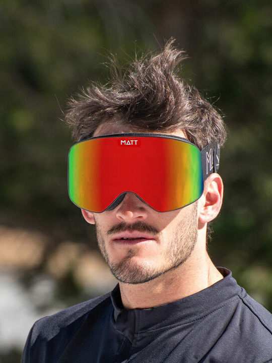 Matt Μάσκα Σκι & Snowboard Ενηλίκων Κόκκινη με Φακό Καθρέπτη σε Κόκκινο Χρώμα
