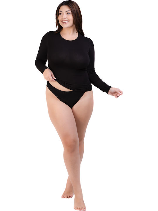 Mânecă lungă Bumbac Black Tricou pentru femei